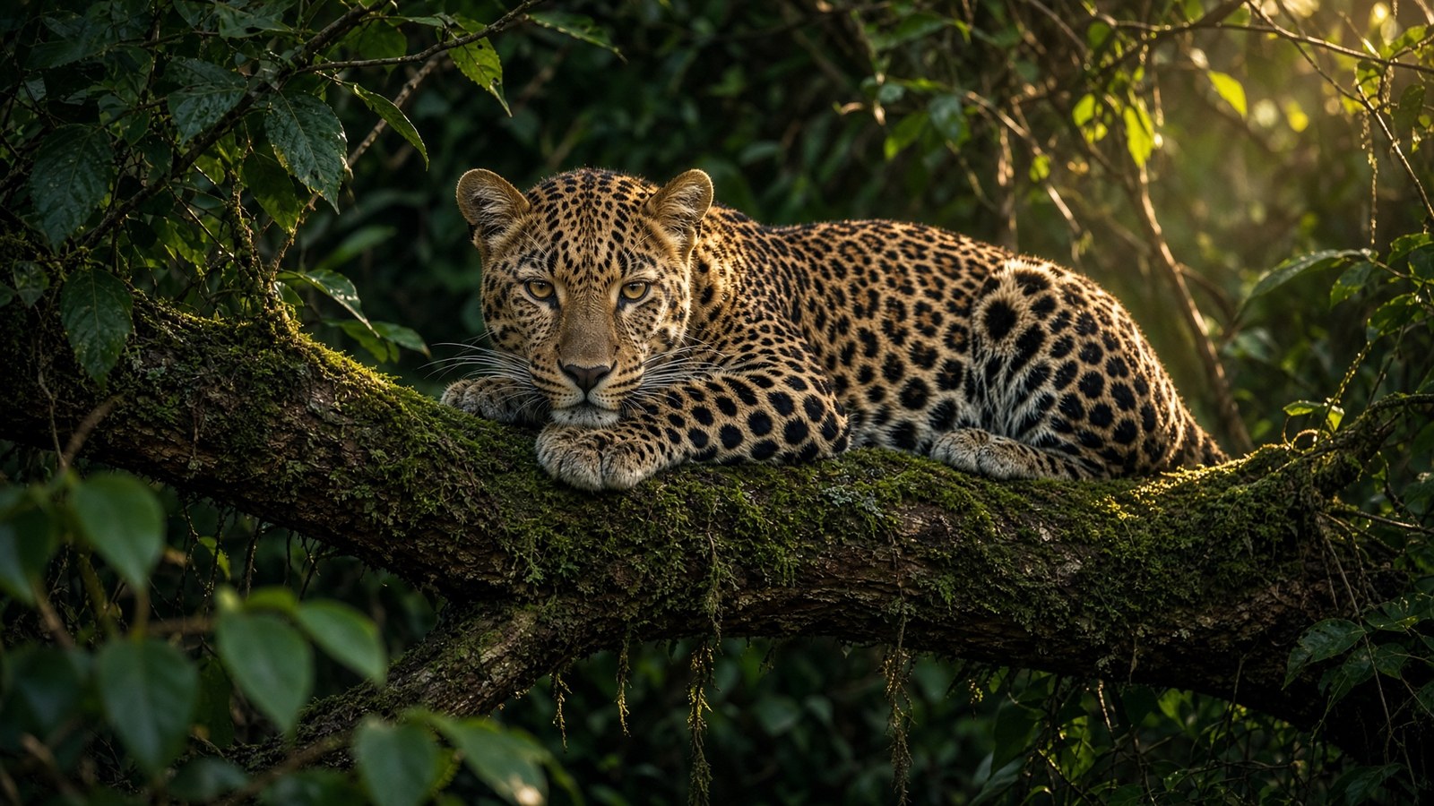 Leopard in jungle canopy