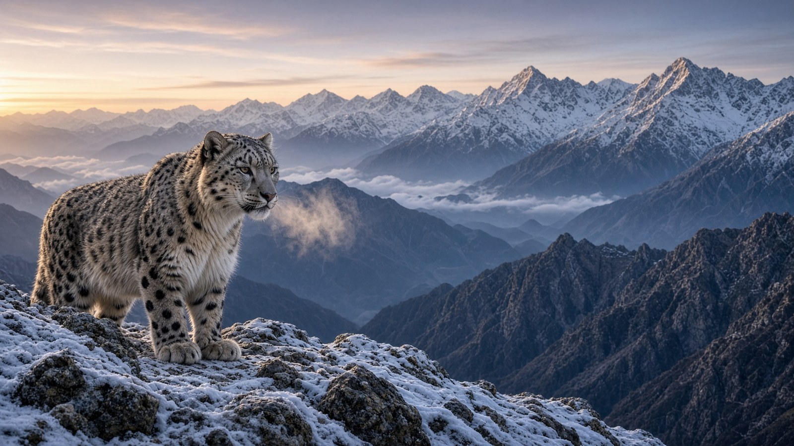 Snow leopard on a ridge